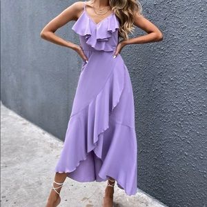 Lavender spaghetti strap dress with ruffles